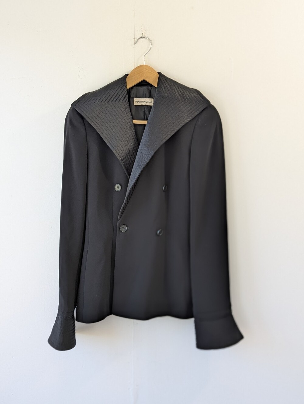 Y2K Emporio Armani Black Double-Breasted Blazer Wide Shawl Collar Size 36